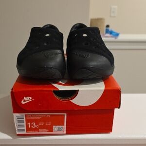 Nike Black Aqua Swoosh Clogs